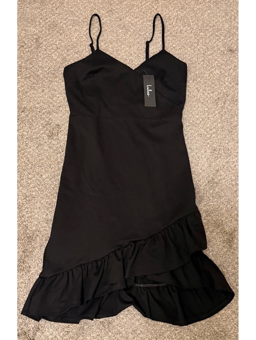 Lulus Black Ruffle Hem Midi Dress Size Small NWT